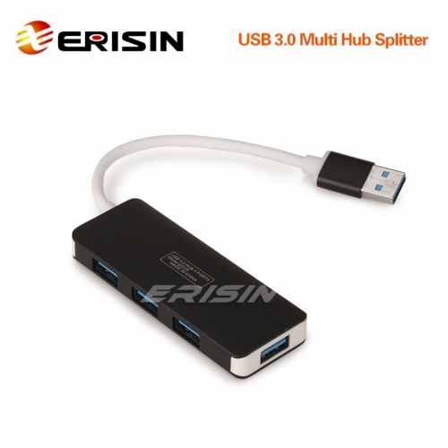 Erisin ES335 High Speed 4 Port USB 3.0 Multi Hub Splitter Expansaion Deskto PC Laptop Macbook and Android 9.0 or above Car DVD