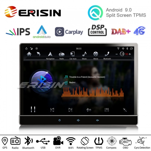 Erisin ES8722T 12.2" Tesla Style 2.5D G+G IPS Screen 6-Cores PX6 Android 9.0 Car Radio GPS Multimedia Player PIP CarPlay and Android Auto DSP DAB