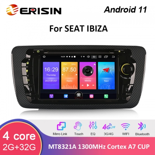 Erisin ES2722S 7" Android 11.0 Autoradio DAB+ GPS DSP Carplay TPMS WiFi Bluetooth 4G DVB-T2 OBD2 TPMS CD Navi For SEAT IBIZA 2009-2013