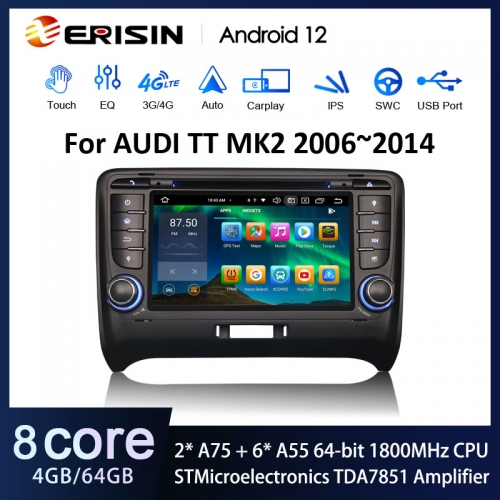 Erisin ES8579T 7" IPS Android 12.0 Car Radio For AUDI TT MK2 DSP Wireless CarPlay Auto TPMS DAB+ 4G LTE DVD GPS System