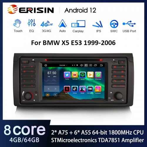 Erisin ES8553B 8-Core Android 12 Car Stereo GPS For BMW X5 E53 Wireless CarPlay Autoradio DVD SWC DTV DSP BT5.1