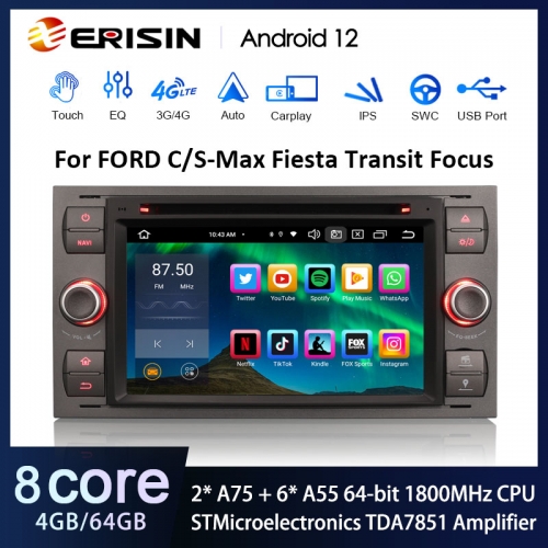 Erisin ES8566F 7" DSP Android 12.0 Autoradio DVD Wireless CarPlay Android Auto GPS 4G DAB+ For Ford Fiesta Fusion Kuga Transit Galaxy Stereo